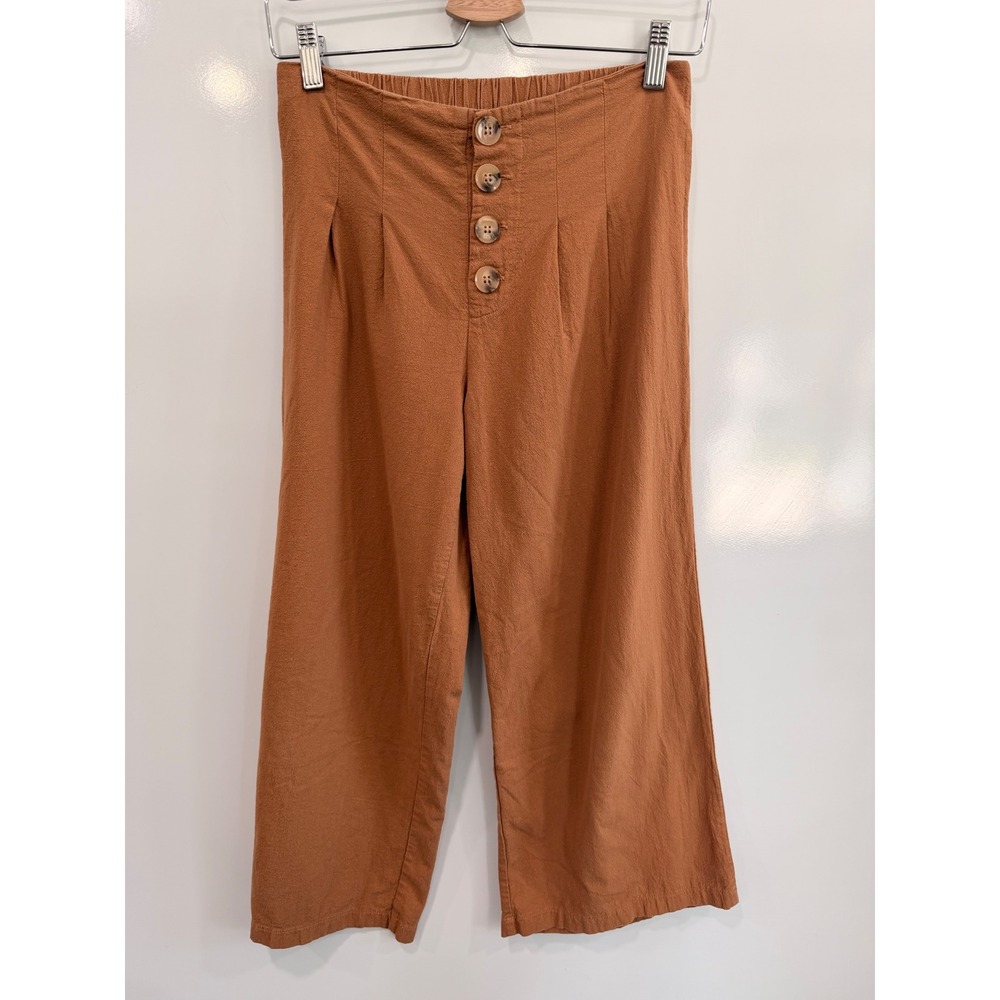 Urban Romantics Rust Orange Cotton High Waisted Wide Leg Cropped Pants Small